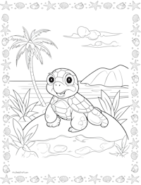 Cute Turtle Island Coloring Page