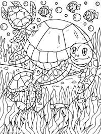 Turtle Mom Babies Coloring Page