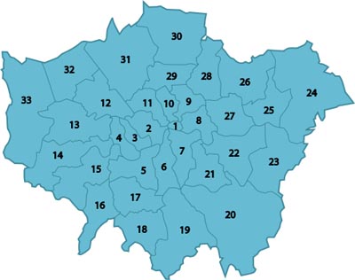 Map 32 London boroughs