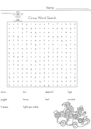 Circus Word Seach Worksheet