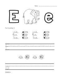 Letter E - Elephant Trace Color